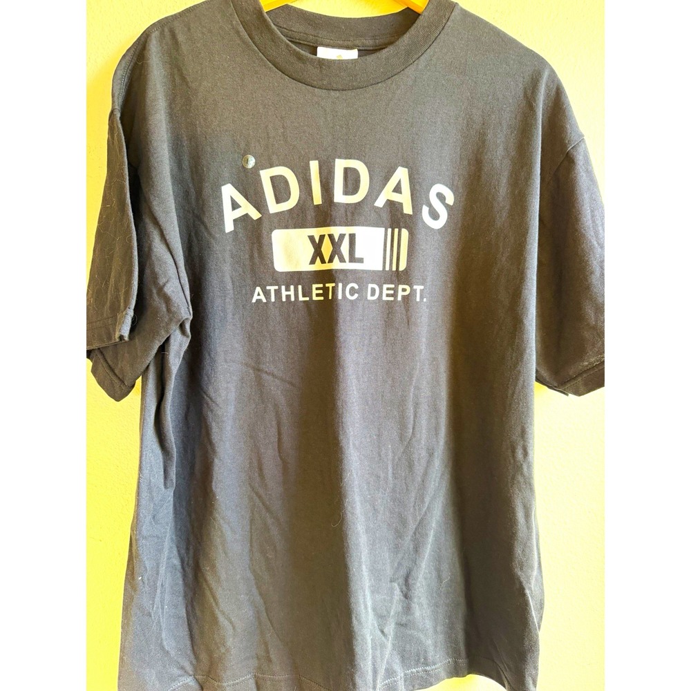adidas Mens Large Black Athletic Dept Logo Graphic Tee Crew Neck Short Sleeve